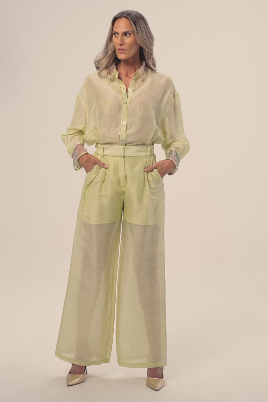 Woman GIANNA TOP AND PANTS SET Caramel Gold 2002406 | Sana Osmani