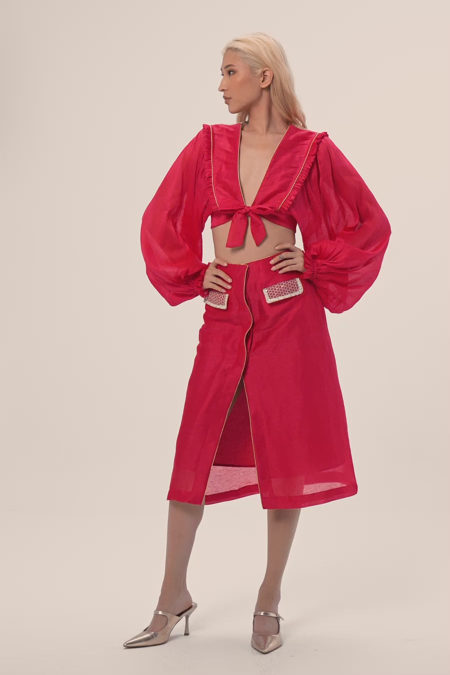 Woman مجموعة قميص وتنورة من الحرير اللامع متعدد الألوان 2002913 | Sana Osmani