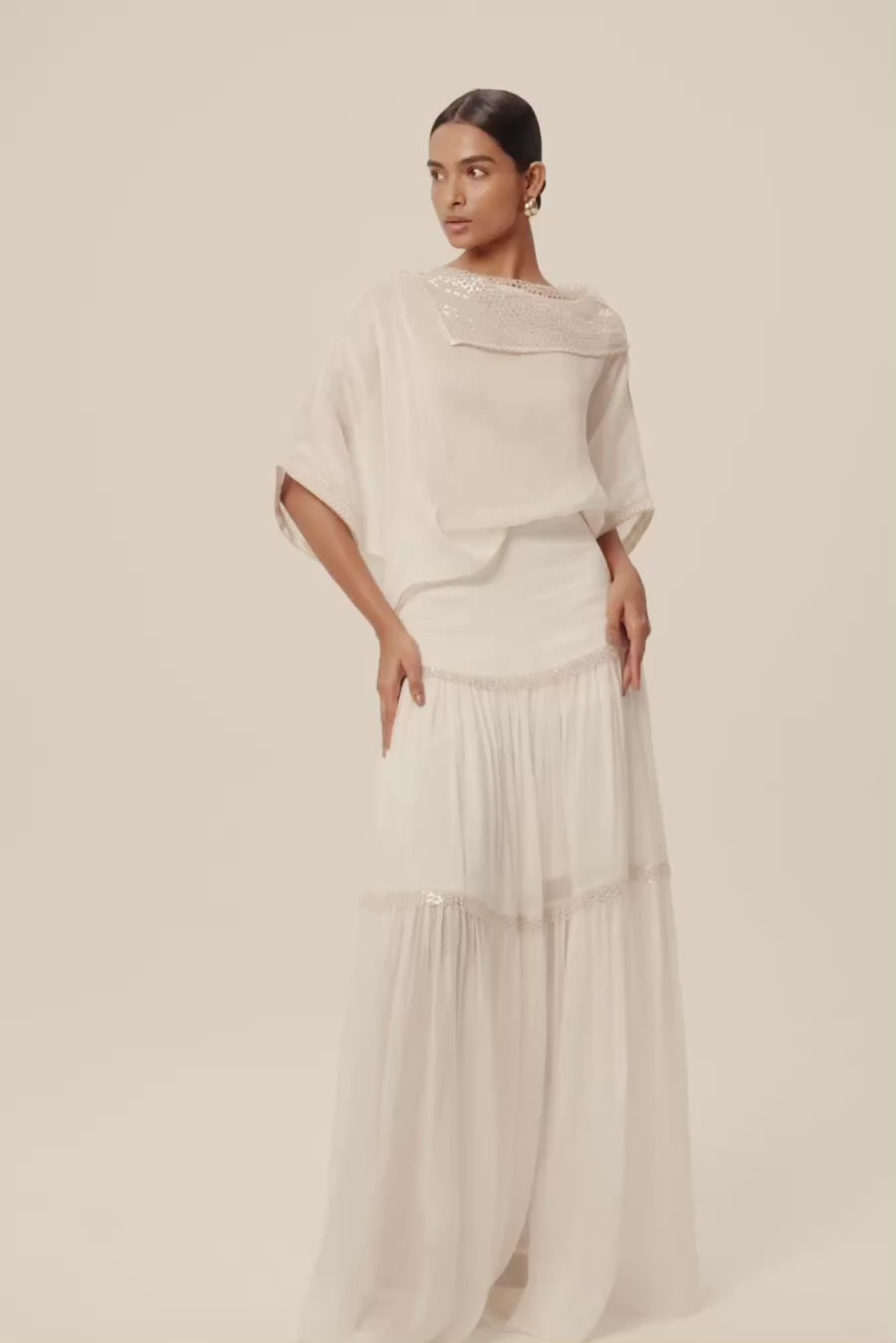 Woman مجموعة قميص جوليت و تنورة طويلة من حرير لين دالمه بلاك 2003292 | Sana Osmani