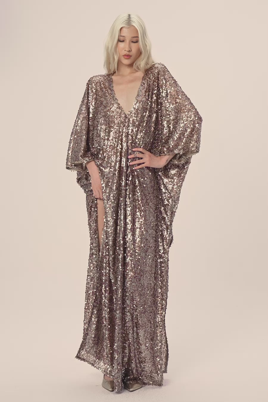 Woman Marie Lou Sequin V-Neckline Kaftan Macchiato 2002534 | Sana Osmani