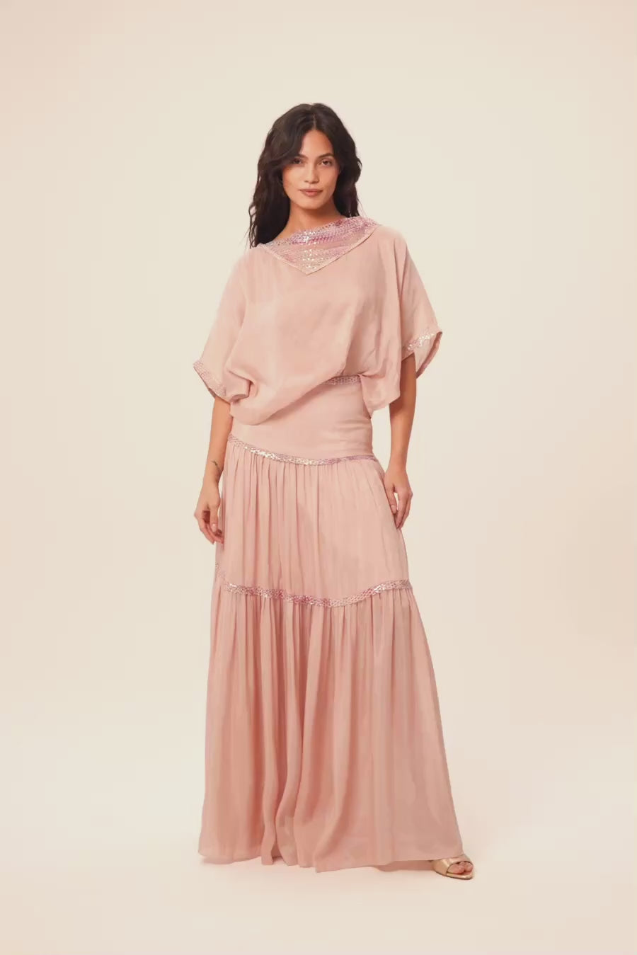 Woman مجموعة قميص جوليت و تنورة طويلة من حرير لين دالمه بلاك 2003292 | Sana Osmani