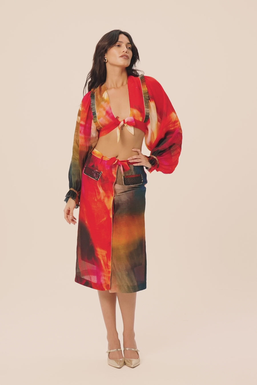 Woman مجموعة قميص وتنورة من الحرير اللامع متعدد الألوان 2002913 | Sana Osmani