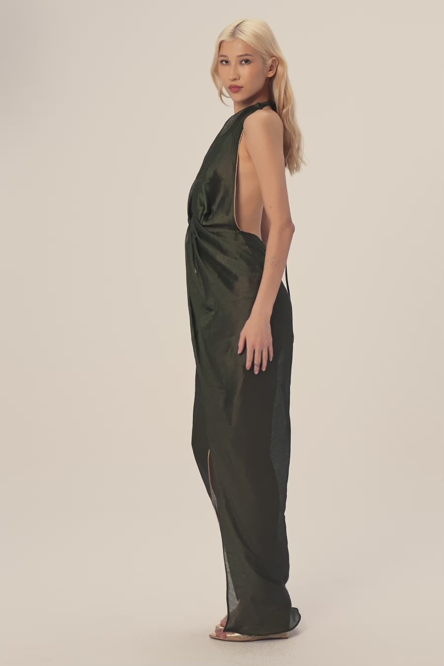 Woman ATHENA LINSILK DRES Khaki Gold 2003190 | Sana Osmani